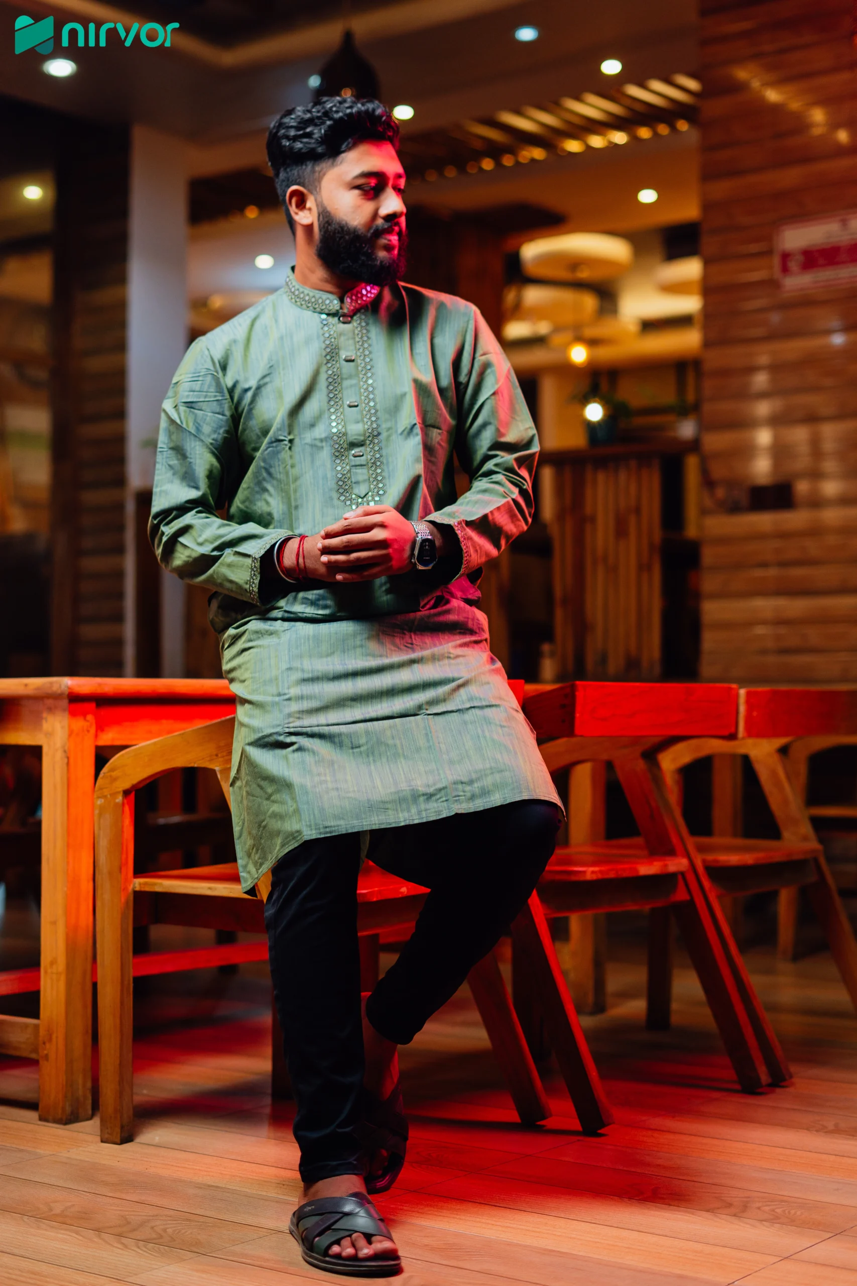 Korean Cotton Fabrics Premium Panjabi Green - Image 3